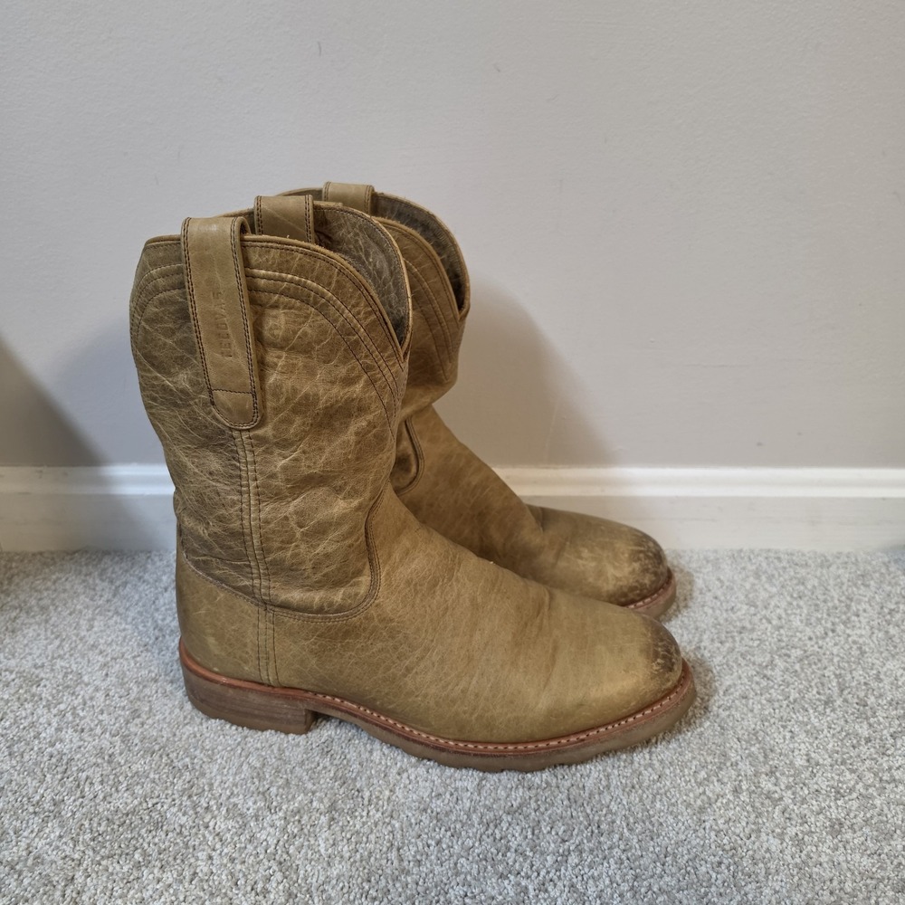 Seminew TECOVAS SZ 10.5 D The Stockton Western WORK Boots VIBRAM Men Wheat Bison